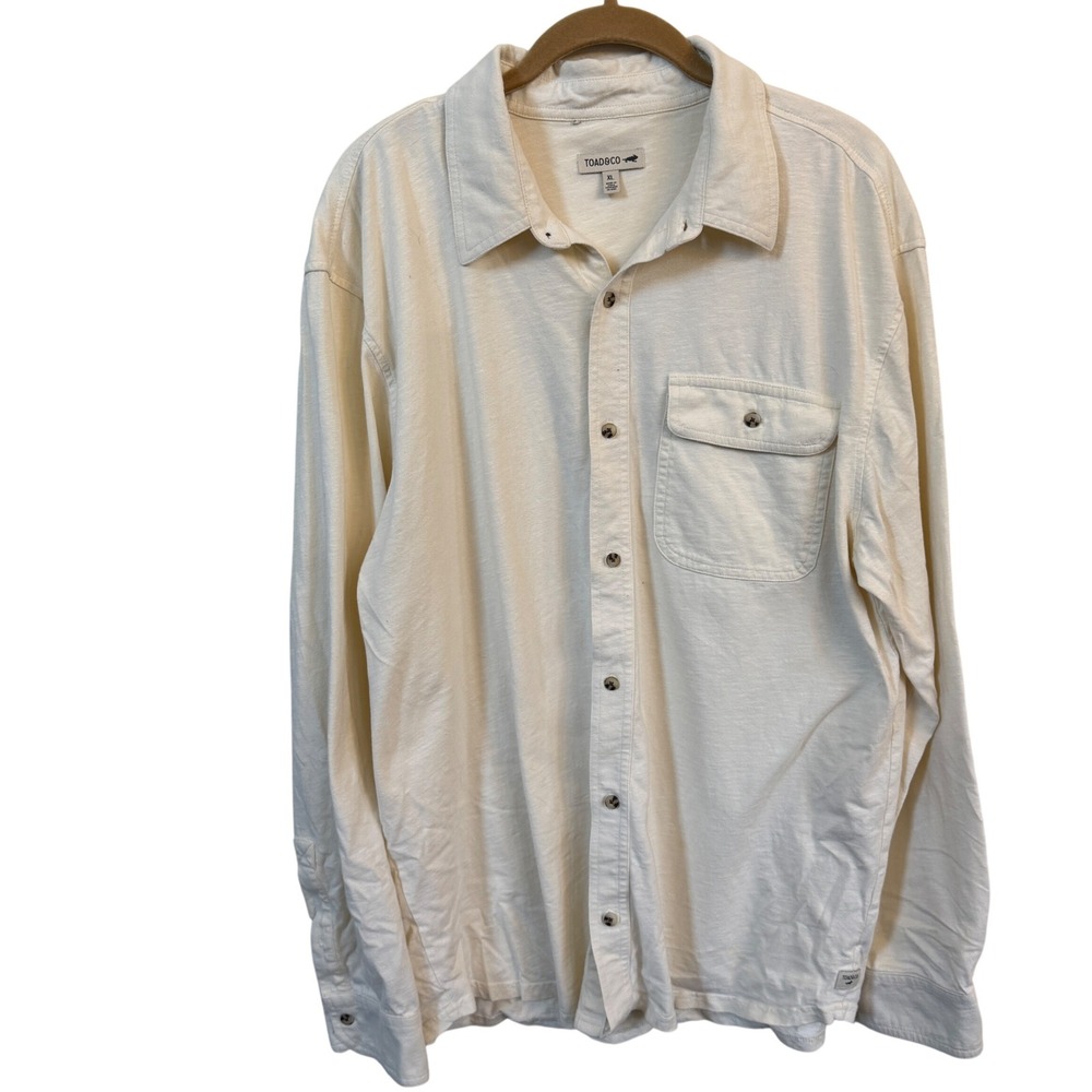 Toad & Co Mens Honcho Button Down Flannel Shirt Cream Sz XL Neutral Minimalist